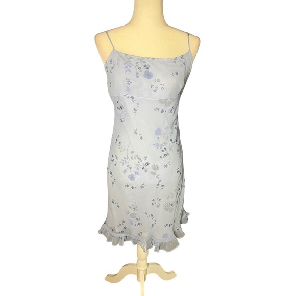 90’s Y2K Baby Blue Floral Midi Dress 9/10 Ruffle Hem - Picture 1 of 5